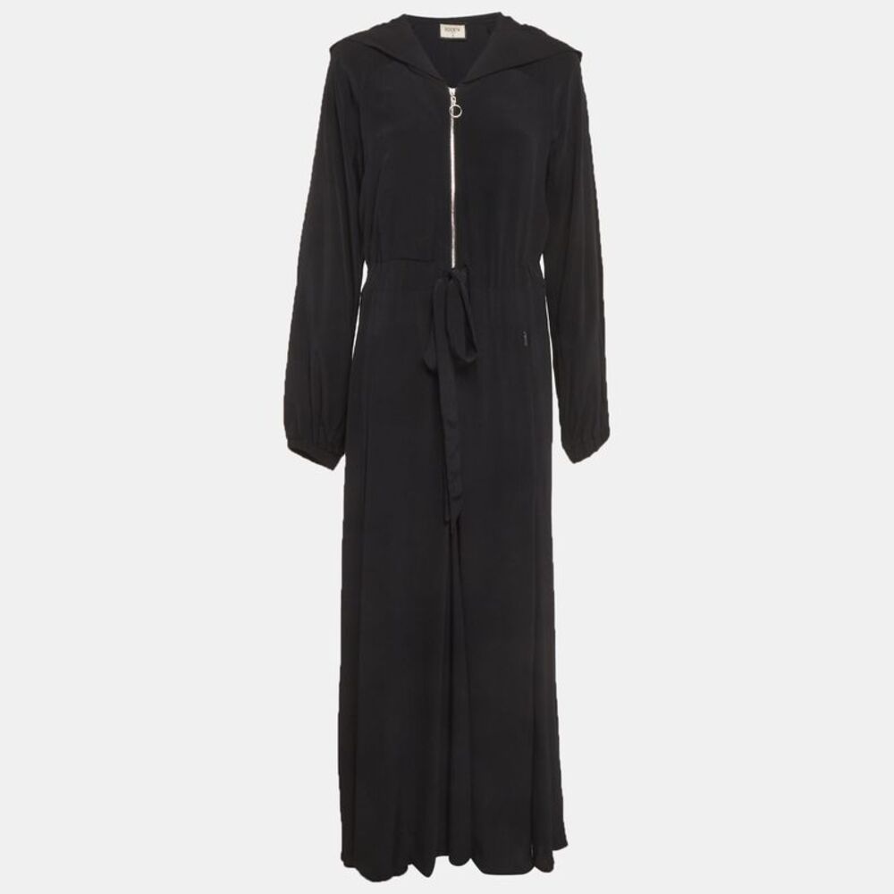 Societa Black Crepe Zipped Hooded Maxi Dress S